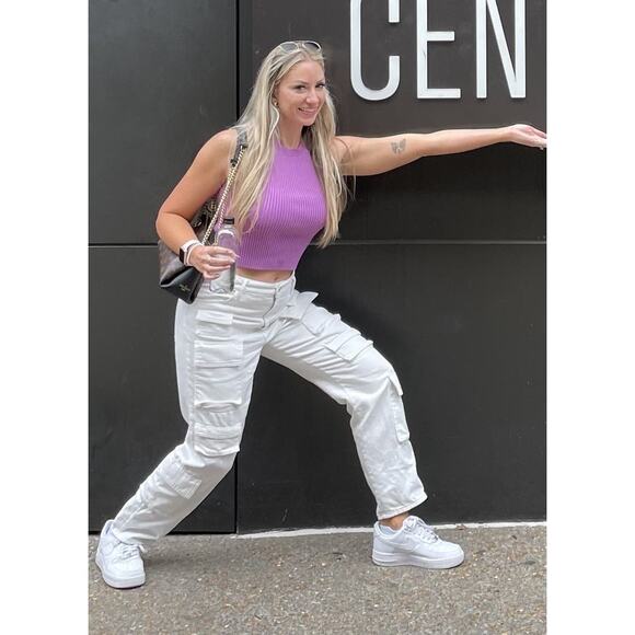 MAJE White Cotton Front Zipper Campy Pocket Clad Pocketo Cargo Pants Size 36 - Picture 15 of 16